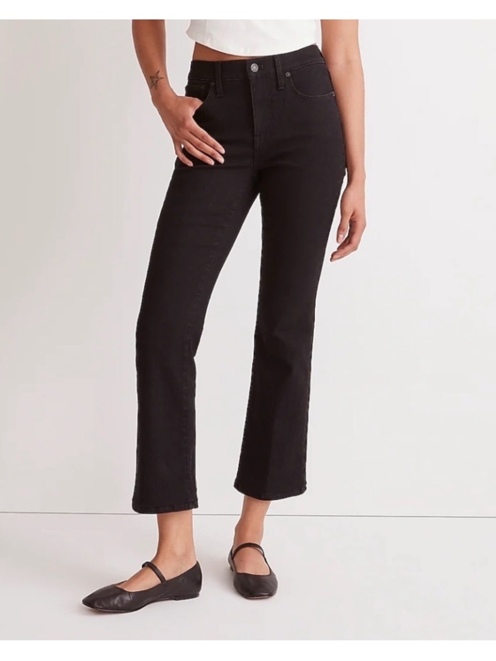 Madewell Women's Mid-Rise Kick Out Crop Flare Stretch Black Jeans Size 28 - Picture 3 of 14
